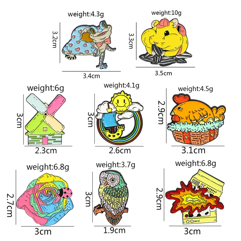 도마뱀 쥐 햄스터 암탉 올빼미 곤충 무당 벌레 무지개 장미 에나멜 브로치 라펠, 어린이 쥬얼리 선물, 도매 패션 동물 핀