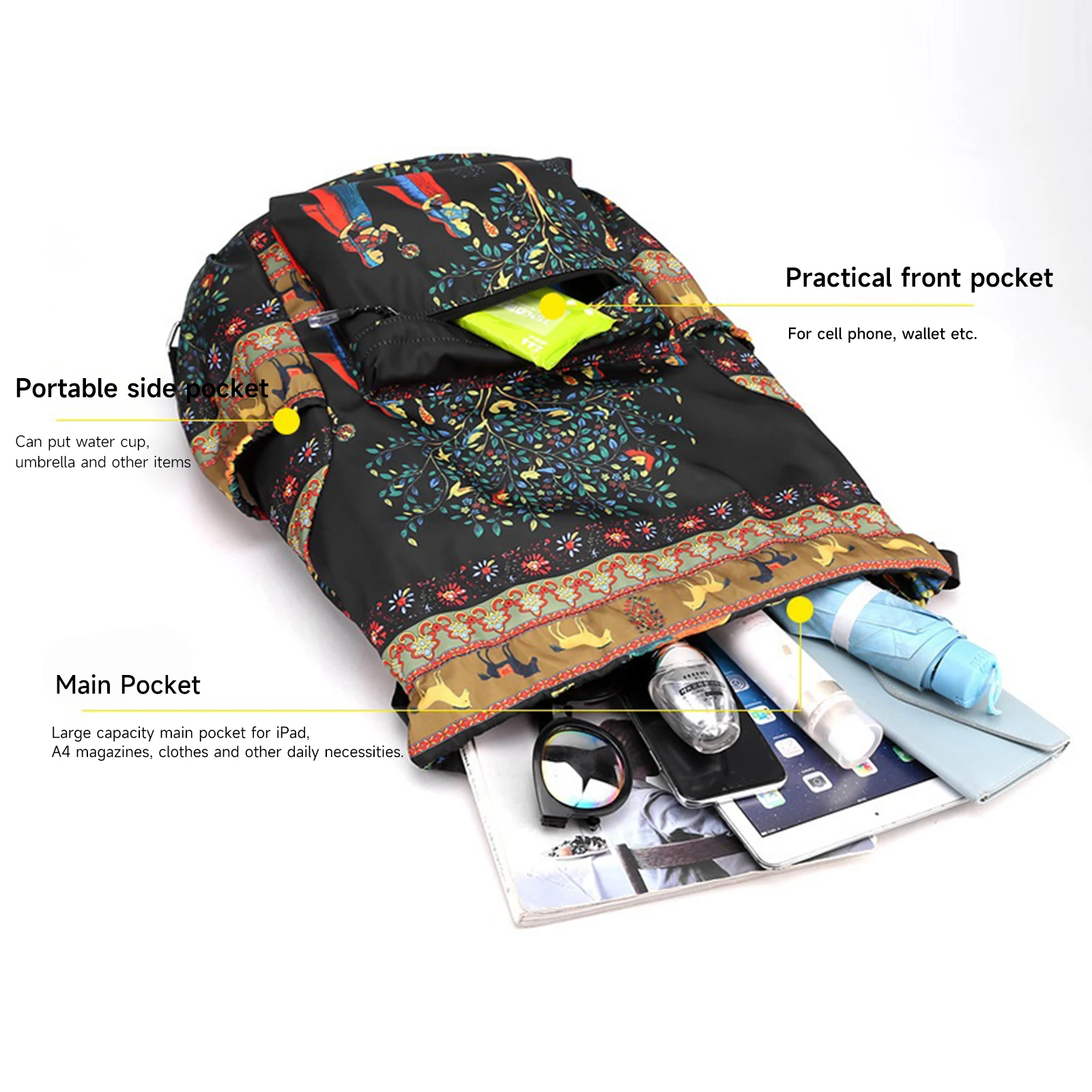 Large-capacity Drawstring Backpack Foldable Dry-wet Separation Travel Sports Backpack Fashionable Print Design Backpack Bag