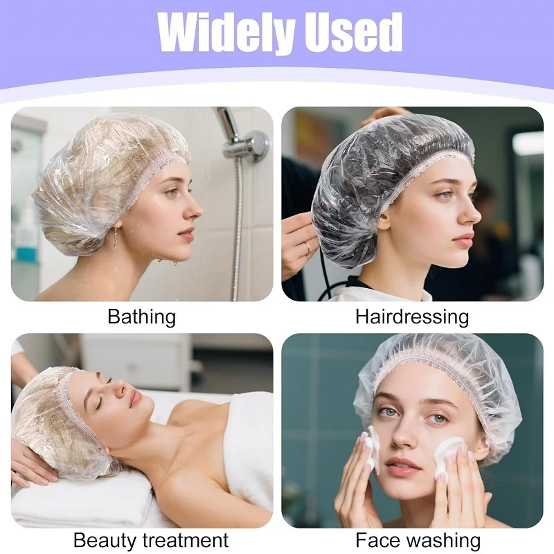 Disposable Shower Cap Waterproof Woman Head Hair Cover Beauty and Hair Cap for Hotels Elastic Plastic Food Cover Bathing Hat