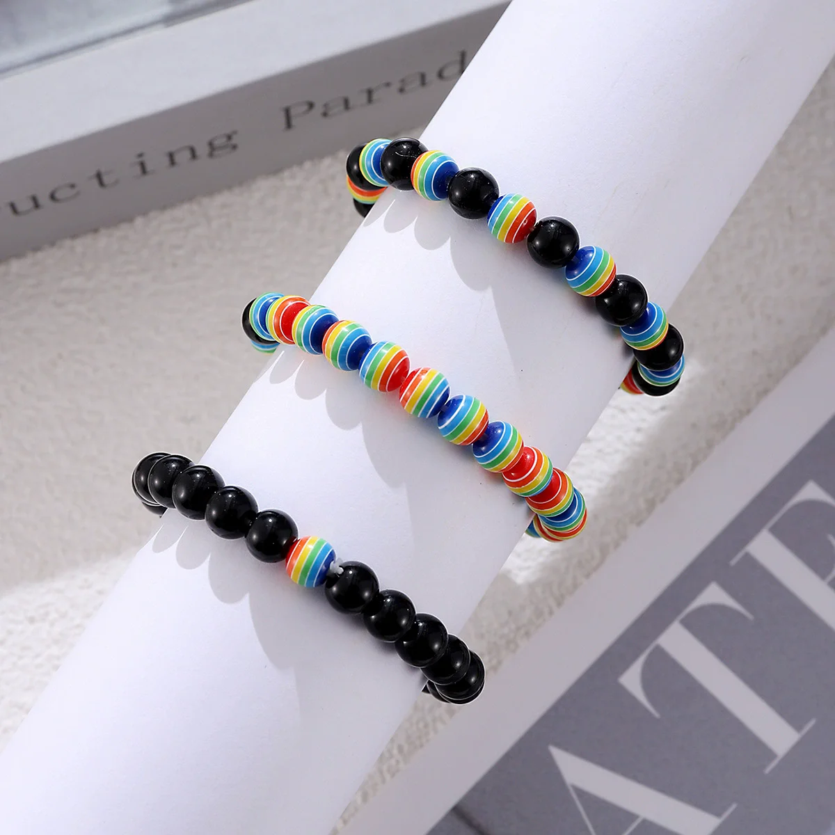 New Rainbow Ball Single Circle Hand Woven Elastic Bead Bracelet Ethnic Style Couple Style Stacked Bracelet Decorative Gift