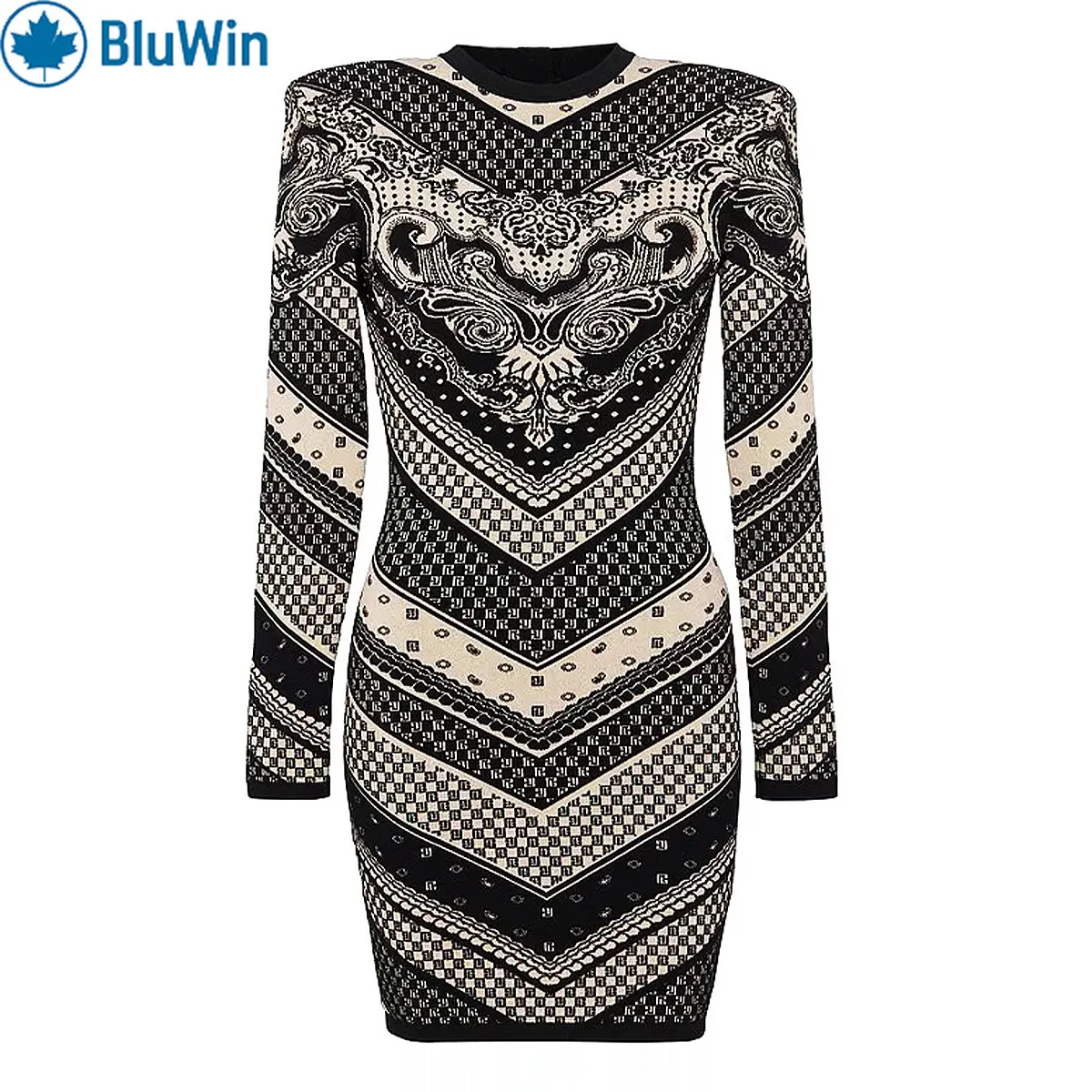

BluWin Premium Knit Bodycon Dress Women Long Sleeve Crew Neck Slimming Fit Office Dinner