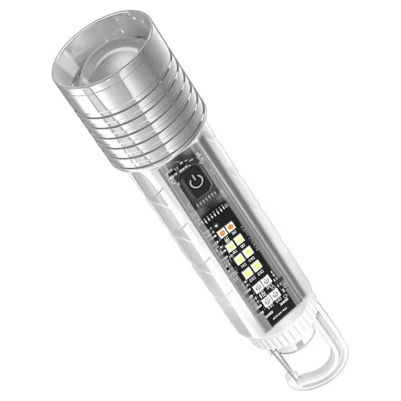 ABVG-USB Rechargeable Transparent LED Flashlight Super Bright Work Light Camping Torch With Hook Magnet Pocket Lantern Zoom