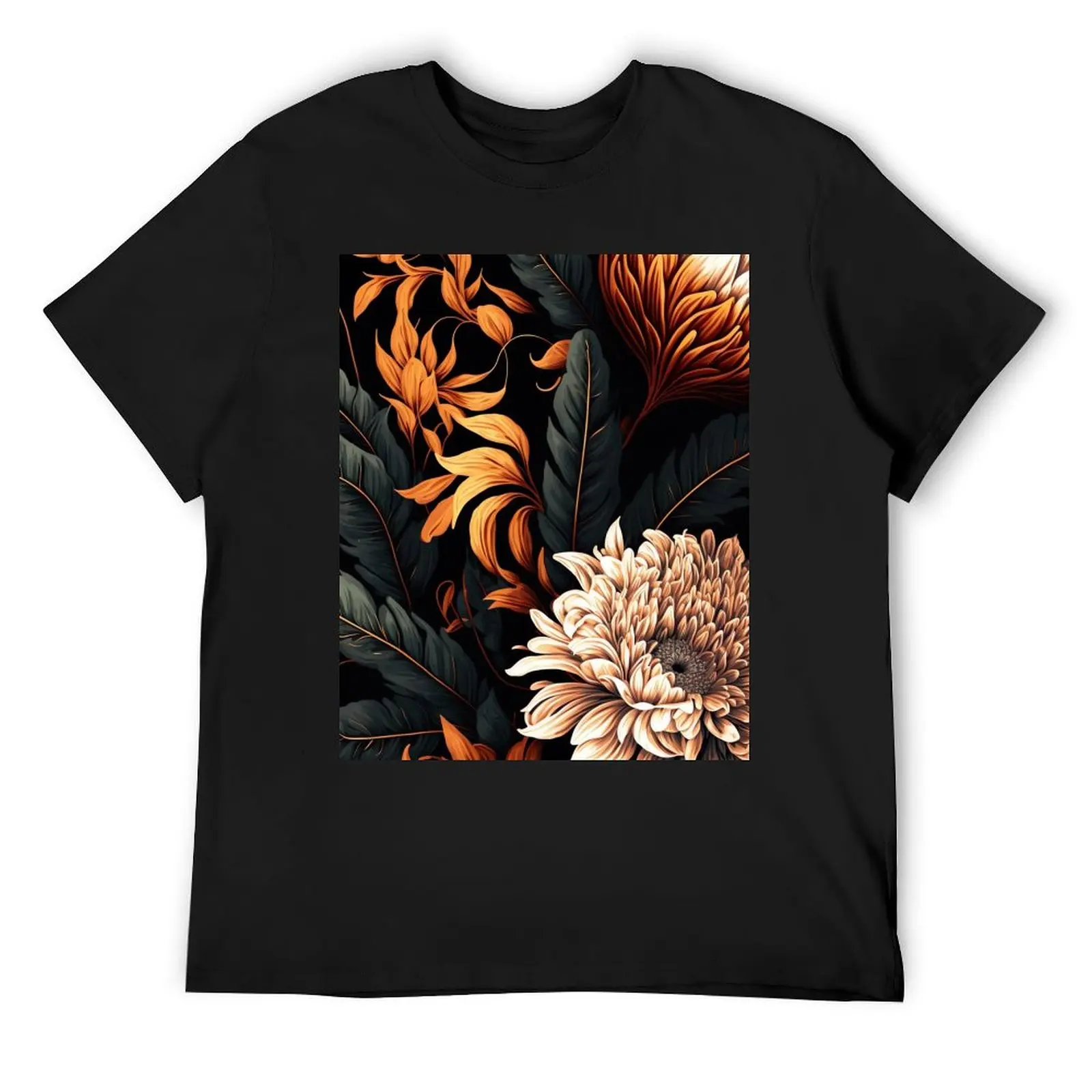 Orange Floral Pattern T-Shirt customizeds sports fans men t shirts