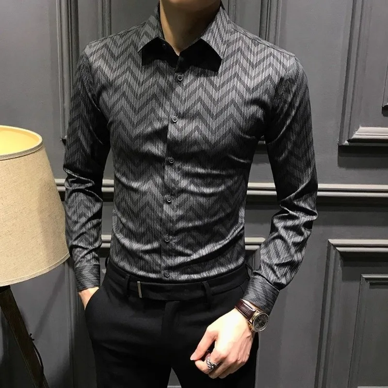 الأعمال المطبوعة قميص رجالي 2025 الخريف موضة جديدة تنوعا كم طويل زر الربط سترة متعددة الاستخدامات #4
