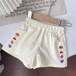 Girls Embroidered Shorts 2024 Summer New Elastic Waist Loose Short Pants Children's Fashion Casual Versatile Shorts