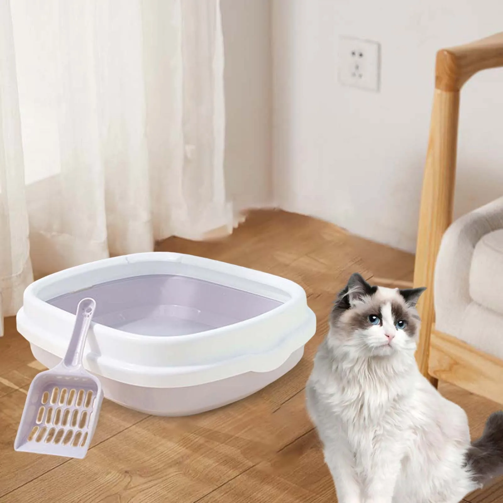 Cat Open Litter Box Pet Toilet Litter Tray Non Stick Semi Enclosed Kitten Puppy Toilet for  Living Room Rabbit Litter Box