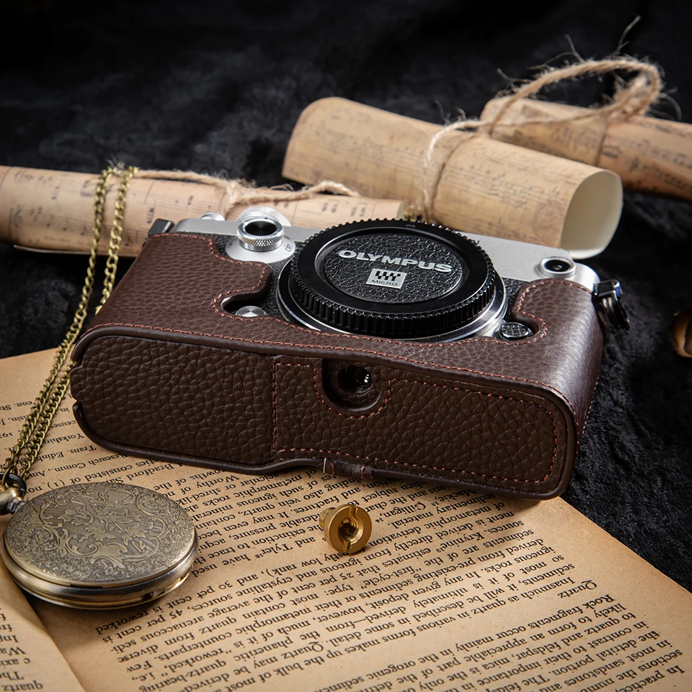 Funda F para OLYMPUS PEN-F, bolso de cuero para cámara, media funda protectora para cámara de cuero genuino, accesorios de fotografía