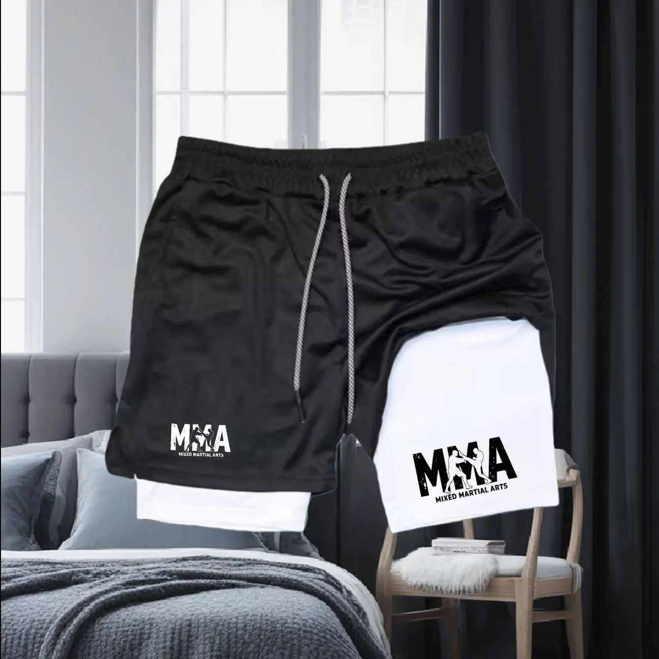 

Men's Running Shorts Quick-drying Fitness Black Double Layer Shorts Men New Sport Workout Training Bodybuilding Short Pants