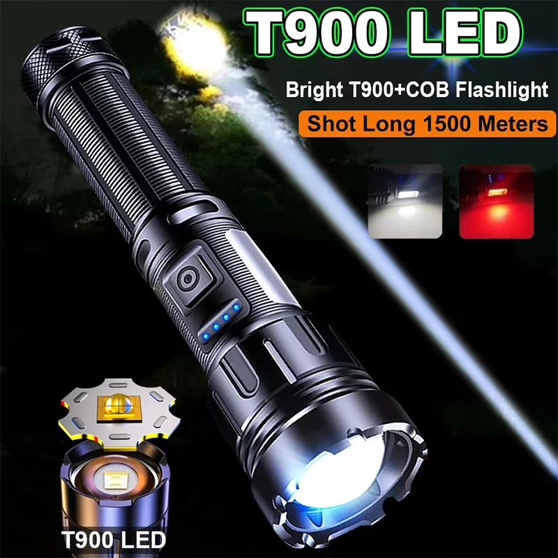 

High Power LED Flashlight USB Rechargeable 7 Modes Torch with COB Light Tail Magnet Outdoor Camping Lantern Use 18650 Battery