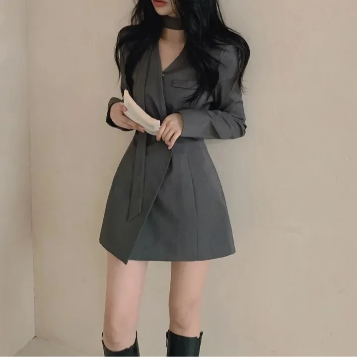 

Chic V-Ne Midi Dr Women's Faion Slimming Korean Sle Spring Autumn New Arrival Casual Versatile Dr for Various Occ...