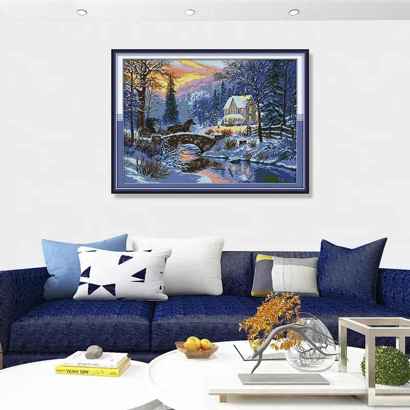 

Joy Sunday Cross Stitch Winter Return Landscape Pattern Aida 16CT 14CT 11CT Hand Needlework Kit Home Decoration Art Craft Gift