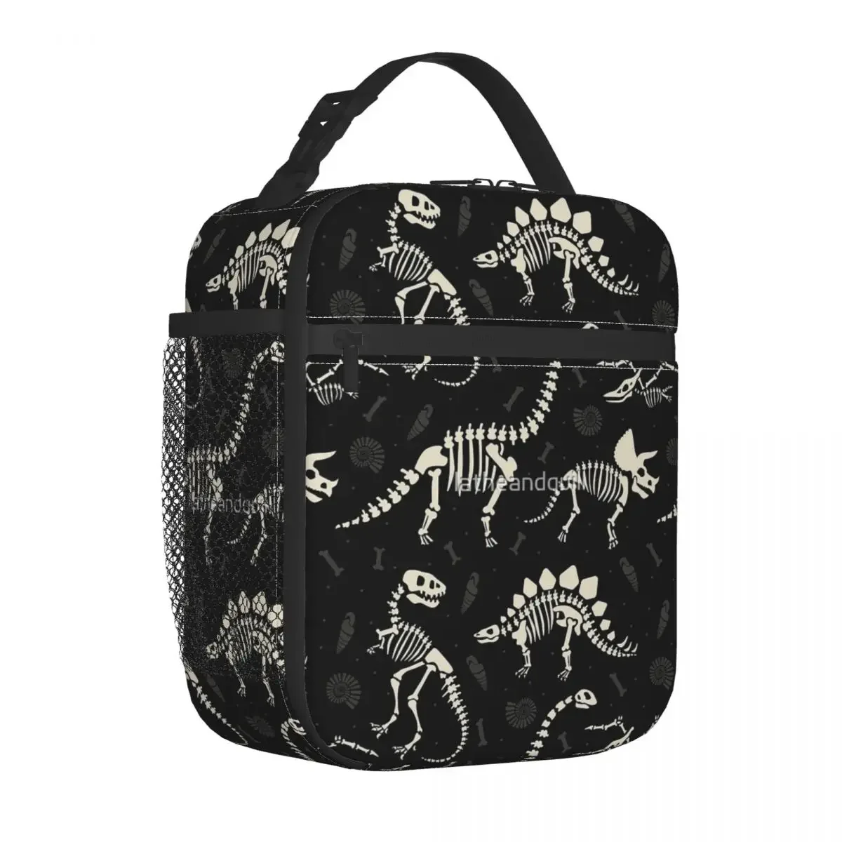 Dinosaur Fossils In Black Insulated Lunch Bag Trendy Durable Daily Customizable