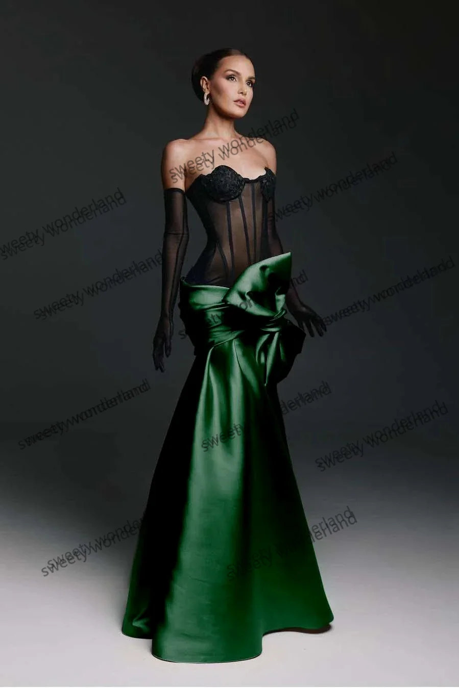 See Thru Mermaid Evening Dresses Bustier Corset vestidos de noche Exquisite Prom Dress with Bow Wedding Party Gown Customized image 5