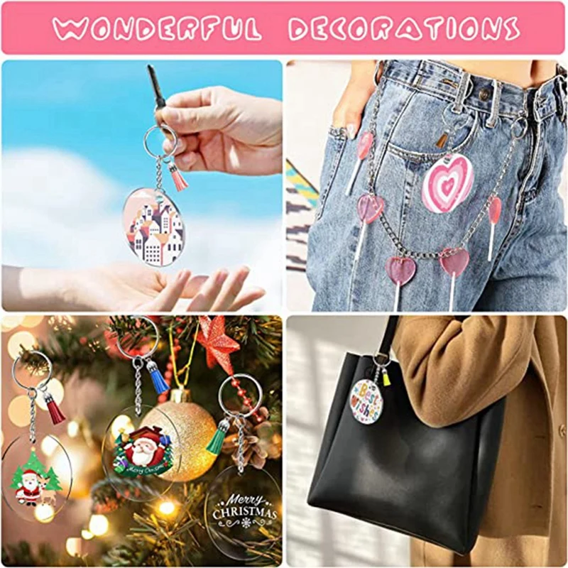 144 PCS Acrylic Keychain Blank Set,Key Chain For Vinyl Key Come With Acrylic Blank Bulk, For DIY Keychain Vinyl Crafting