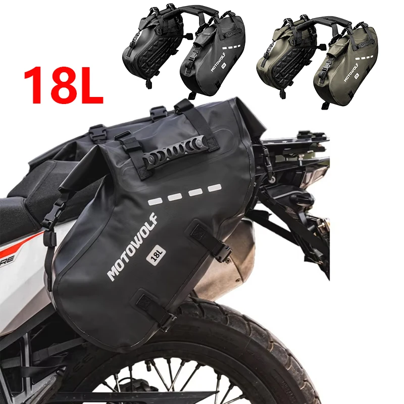 

1Pair Motorcycle Saddle Side Pannier Bag 18L Waterproof Universal Motorbike Riding Luggage Storage Travel Bag