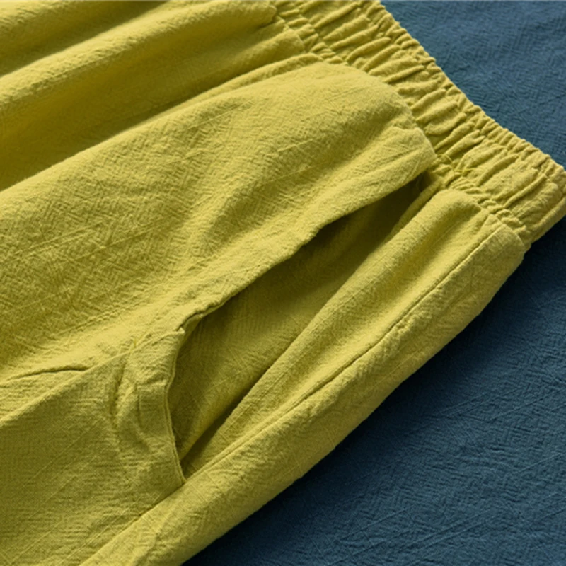 Vintage  Yoga Clothes Cotton  Linen Women High Waist Pants Baggy Loose  Large Oversized Size Women's Cargo Trousers Wide Leg