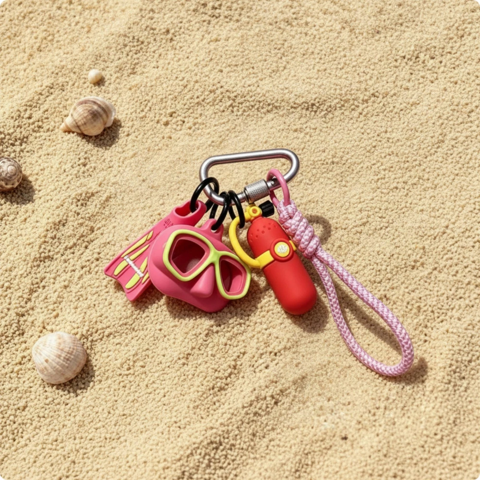 Silicone Keychain with Charms Snap-on Scuba Bag Charm Carabiner Keychain Ocean-Themed Keyring with Carabiner Sporty for Divers