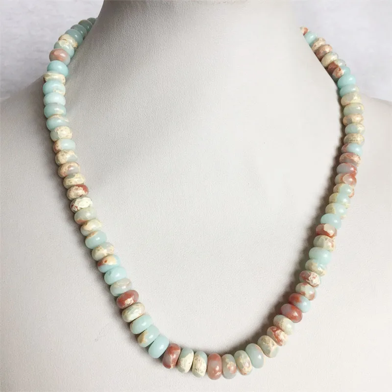 5*8MM Imperial Snake Sea Shoushan Jasper Necklace Shiny Natural Stone Chain Chocker Beaded Mother Daughter Prom Party Gift