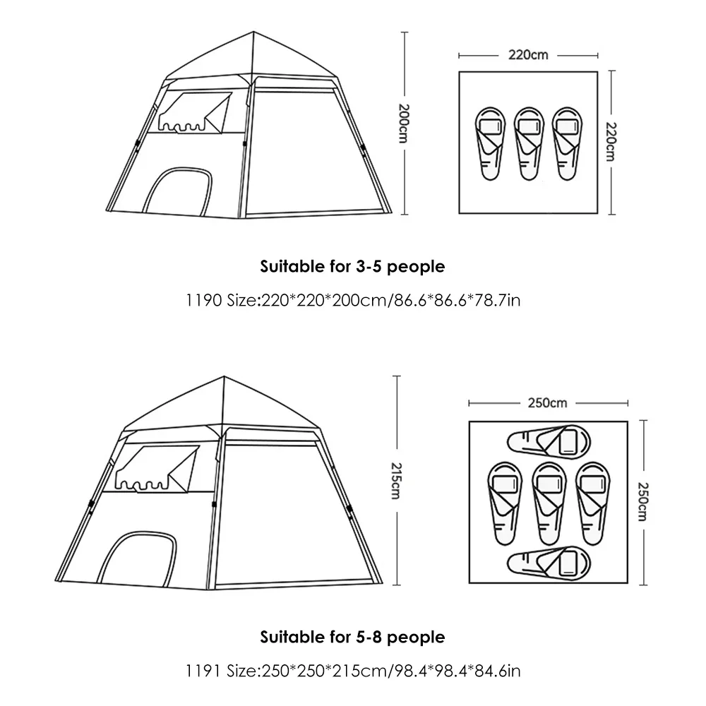 Camping 3-5 Persons Pop Up Large Tents With Detachable Shade Canopy Waterproof Automatic Big Family Room Outdoor Travel For Sale