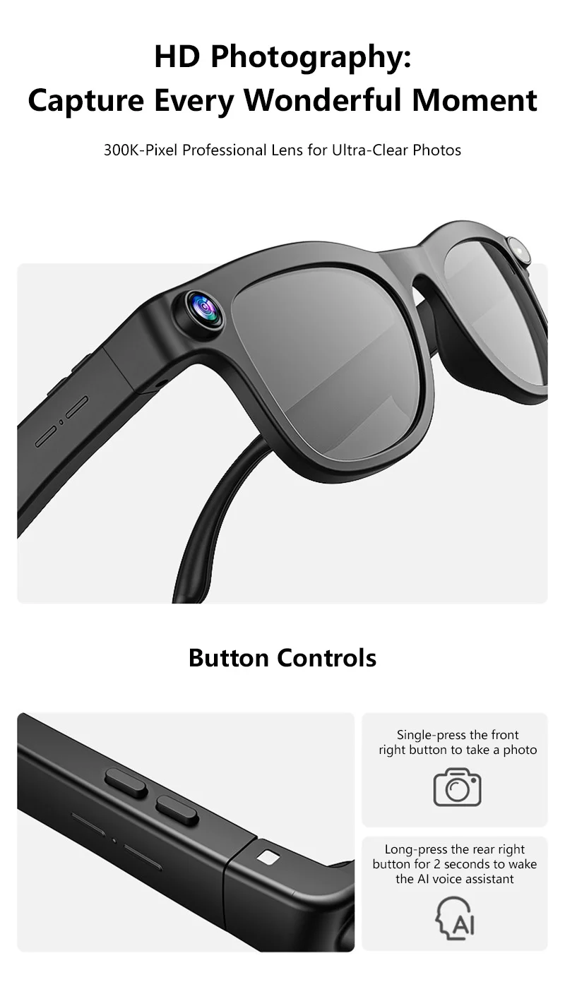 Lenovo Smart-Brille 800W 4K Kamera Musik-Sonnenbrille Kopfhörer Kabelloses Bluetooth-Headset Sprachübersetzungs-Sonnenbrille – Detail 4