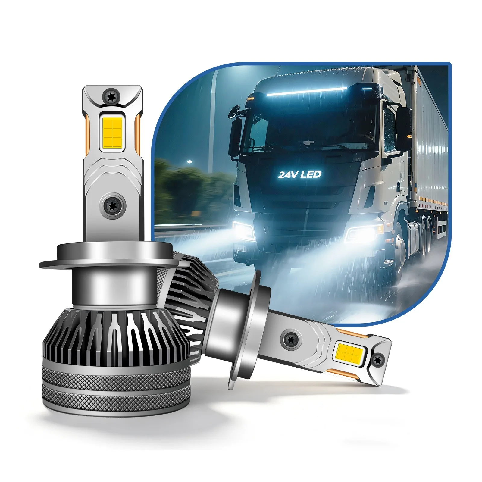 

H1 H3 H7 H4 HB2 9003 LED Headlight Bulbs 24V 70W 6000K for Truck Dual Copper Tube Fog Light