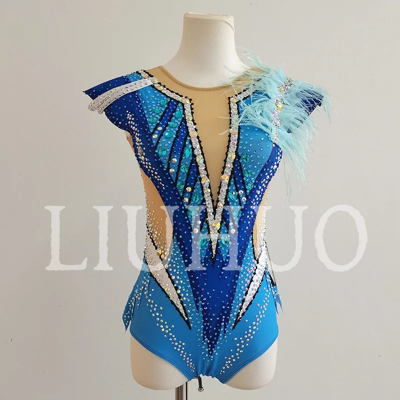 

LIUHUO Blue Rhythmic Gymnastics Leotard Sleeveless Competitive Cheerleading Performance For Children BD8028