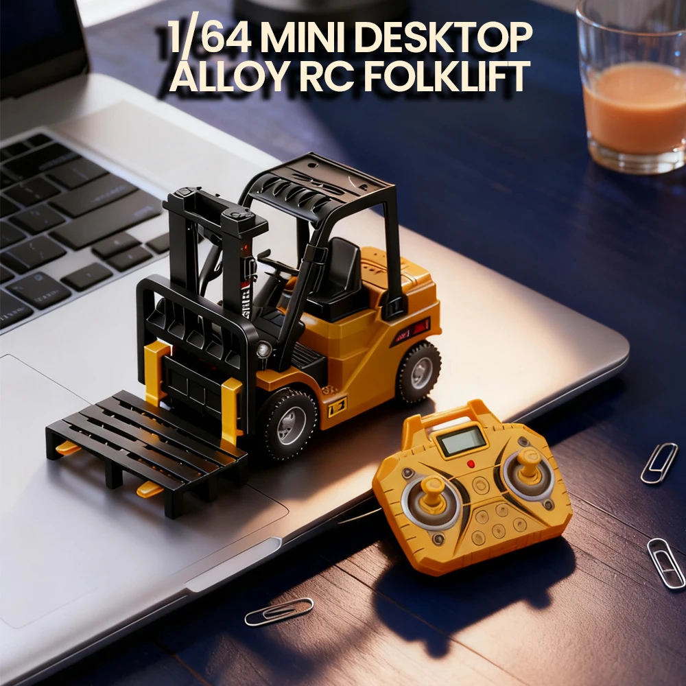 

Mini Rc Truck Forklift 1/64 Alloy Diecast With Trailer Remote Control Desktop Cars For Boys Liftable Electric Truck For Kid Gift