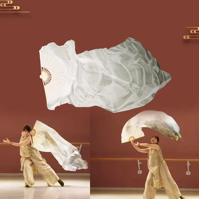 مروحة رقص حريرية باللون الرمادي الأبيض 100% من الحرير الحقيقي لمرحلة الرقص الشرقي دعائم أداء المشجعين مصبوغة يدويًا حجاب حريري متعدد الألوان #5