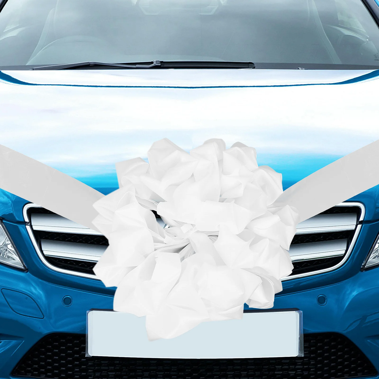 

Wedding Car Floral Decoration Artificial Flowers Bouquet Large Blooming Flower Ball White Ribbon Bows Wedding Car Bouquet