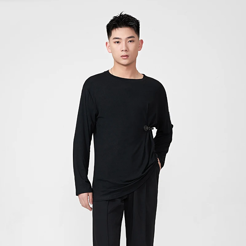 Adults National Standard Modern Dancing Tops Men'S Long Sleeves Latin Dance Shirt Male Ballroom Dance Practice Top SL13445