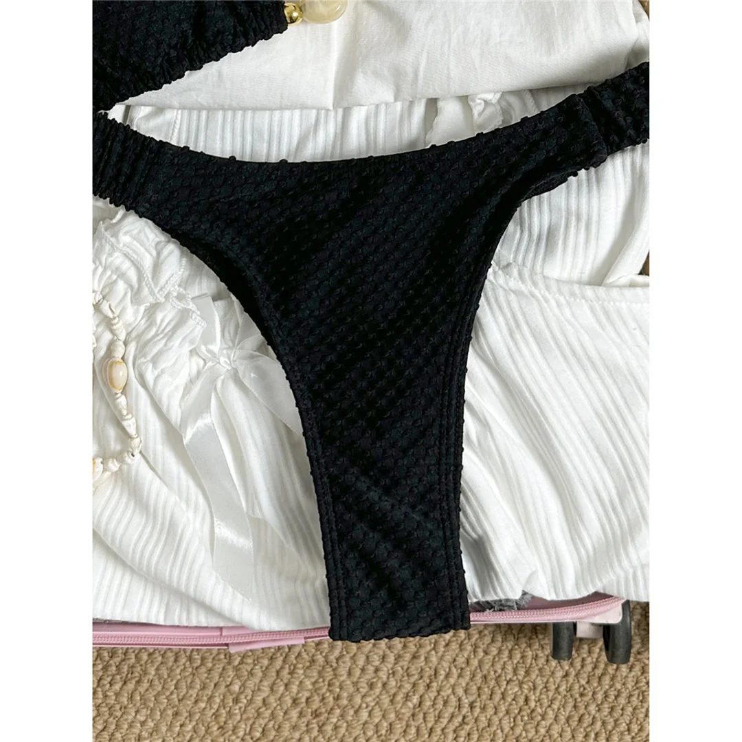 Gefalteter, geknitterter Neckholder-Bikini, Damen-Badeanzug, zweiteiliger Bikini-Set, brasilianischer Badeanzug, Badebekleidung, Schwimmanzug V8134 – Detail 14