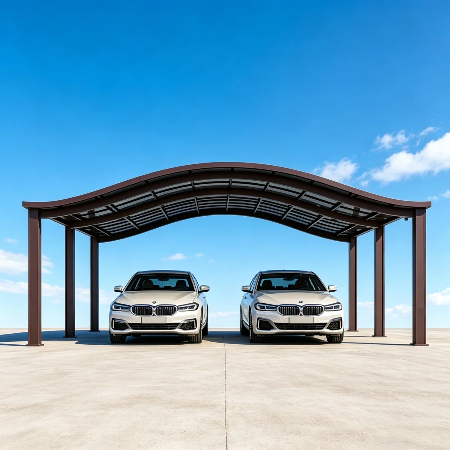 Residential Curved Aluminum Carport, Durable Polycarbonate Roof Panels, Windproof Double-Car Aluminum Shelter for Home Parking