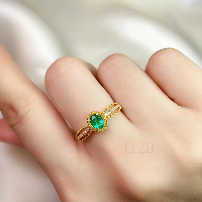 

925 sterling Silver Natural Emerald Ring Feminine charm Wedding jewelry party gift row ring