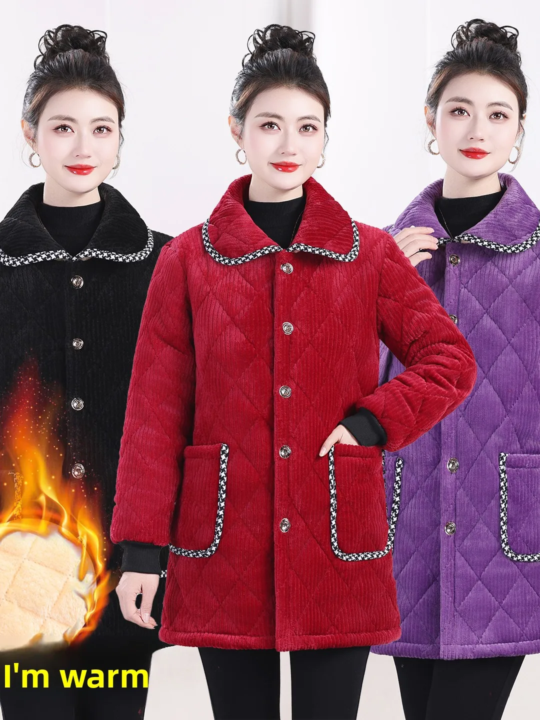 

Thiened Fce Cotton Jaet for Working Women Wear-Resistant Warm Faionable Cotton Coat Long Sve Collar Single B...