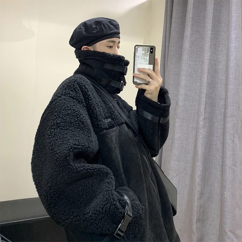 

Lamb Fur Lined Thiened Cotton Jaet Men's Trendy Brand Loose Winter Outerwear for Couples Large Size Casual Sle