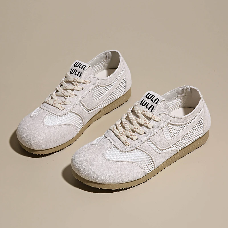 Deutsche Trainingsschuhe für Damen, 2025, Sommer, flache Schnür-Forrest Gump-Schuhe für Damen, echtes Leder, Mesh-Belüftung, Turnschuhe