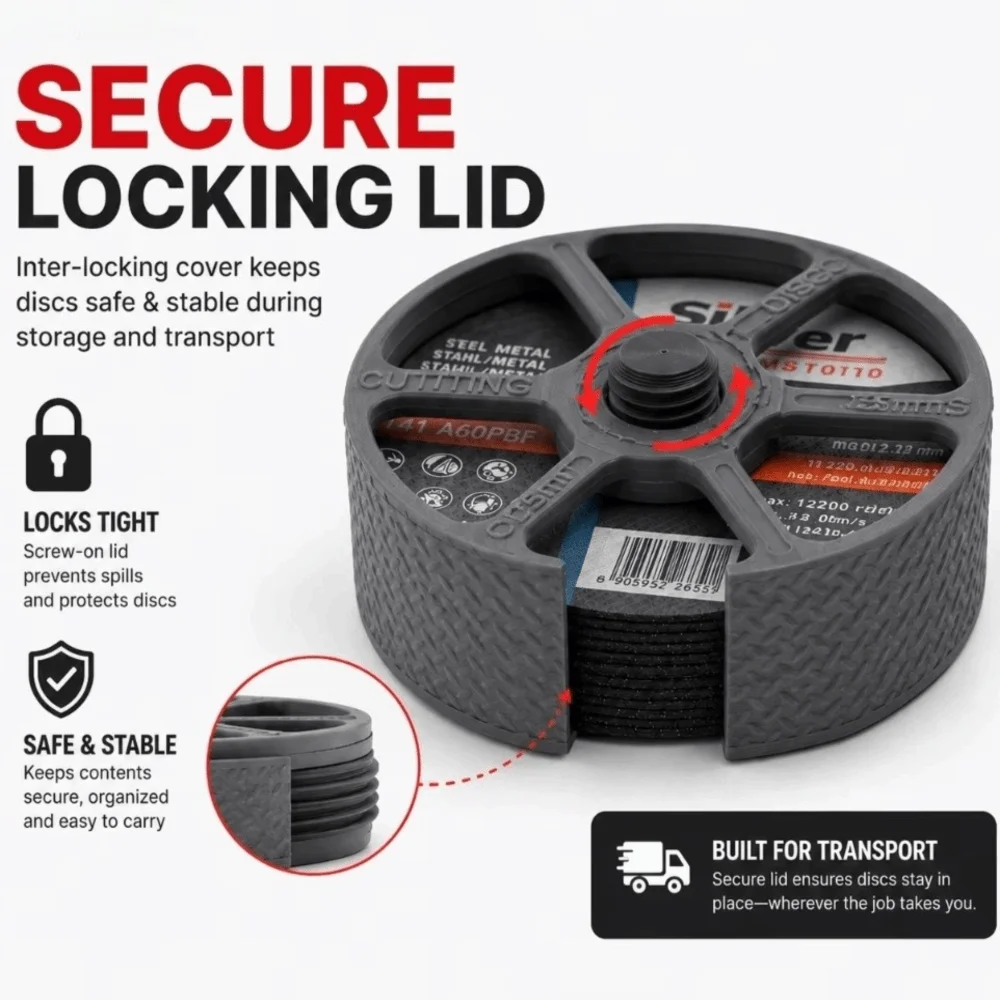 Protective Case Cutting Disc Storage Box Stackable Screw Locking Lid Cutting Disc Organizer Threaded Post