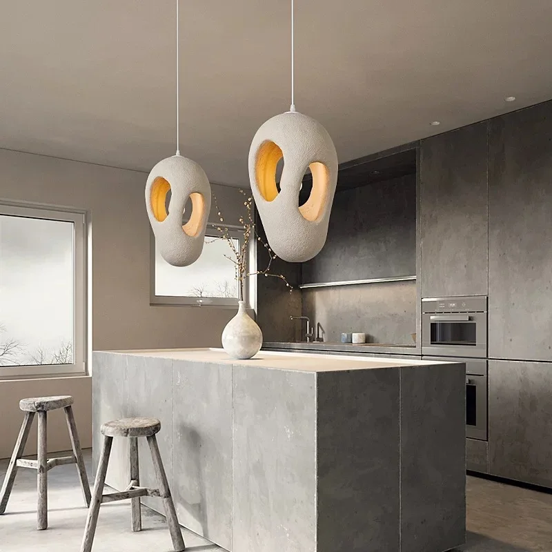 Japanese Wabi Sabi Style Pendant Light Resin Kitcen Teahouse Coffee Shop Hollow Out LED Hanging Lamp Suspended Fixtures E27 Bulb