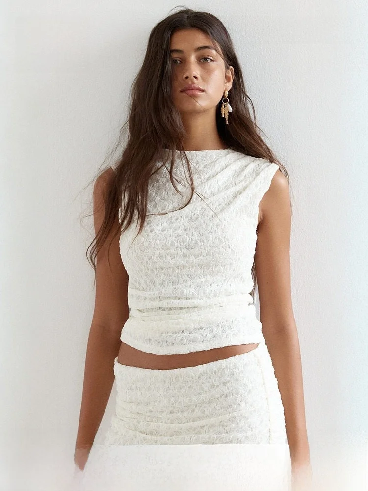 

H&M Summer Women's Fashion Casual Lace Sweat Cloth Draped Bridesmaid Top 1310027 Nylon And Spandex Blend Vest Blouse