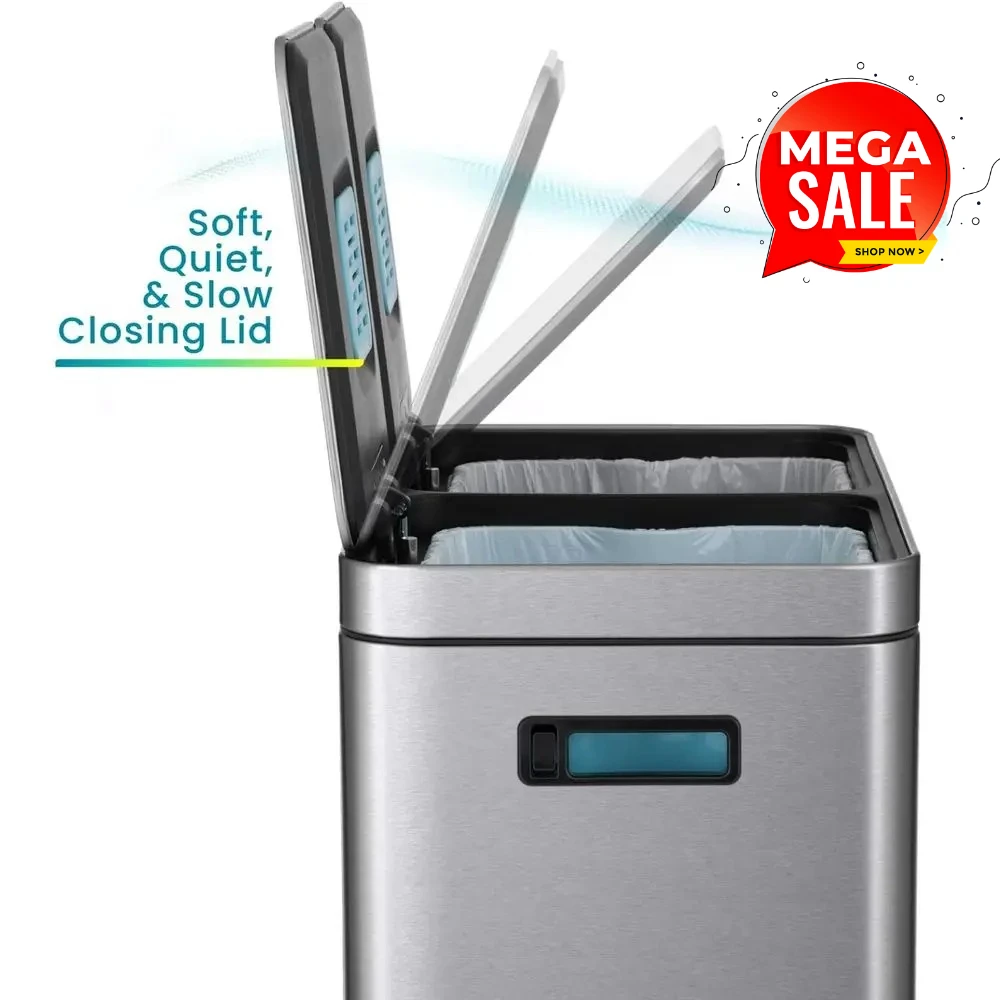 

Мусорное ведро для кухни из нержавеющей стали с двумя отделениями и контролем запаха, объем 60 литров