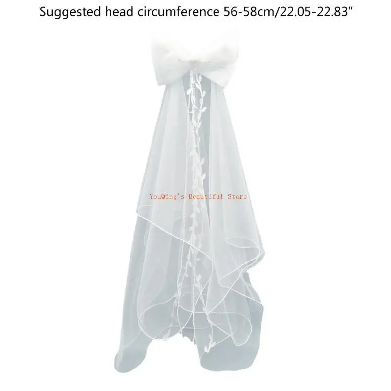 N0HE حجاب ذو طبقات من الدانتيل حجاب طويل للعروس مع فيونكة شفافة لحفلات الزفاف من التول الأبيض #6