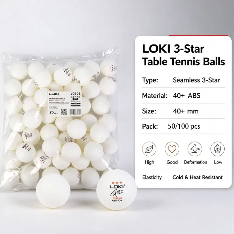 LOKI 3-Star Table Tennis Balls ABS 40+mm Professional Ping Pong Balls White Training Pingpong Balls for Competition Practice