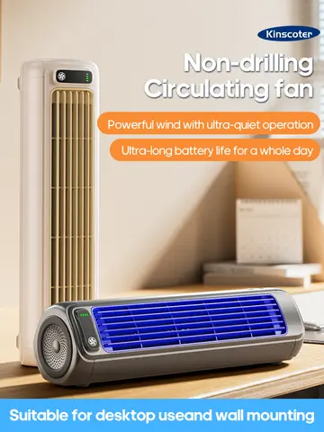 KINSCOTER-ventilador de aire acondicionado de escritorio, sin perforación, 3 velocidades de refrigeración, recargable, para montaje en pared, silencioso, para el hogar, cocina y baño
