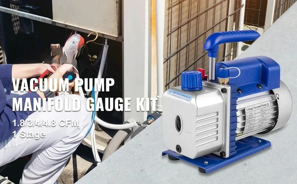 Vakuumpumpe | Sihao Vakuumpumpe mit Manometern für Kältemittel, HVAC, Kühlung, Vakuumverpackung, Klimaanlagen und Autowartung 1,8-4,8CFM – Detail 2
