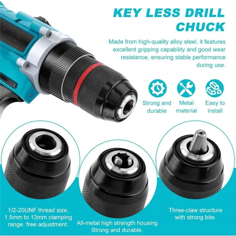 ABKW-Keyless Drill Chuck, 1/2-20UNF Mount 1-13Mm- Fits 3/8