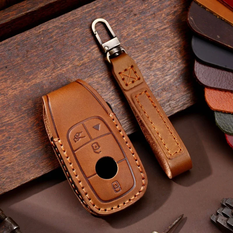 For Luxury Leather Car Key Case Cover for Mercedes Benz E300l C260L C200L A200L S320L  Accessories Keychains Holder Keyring Bag