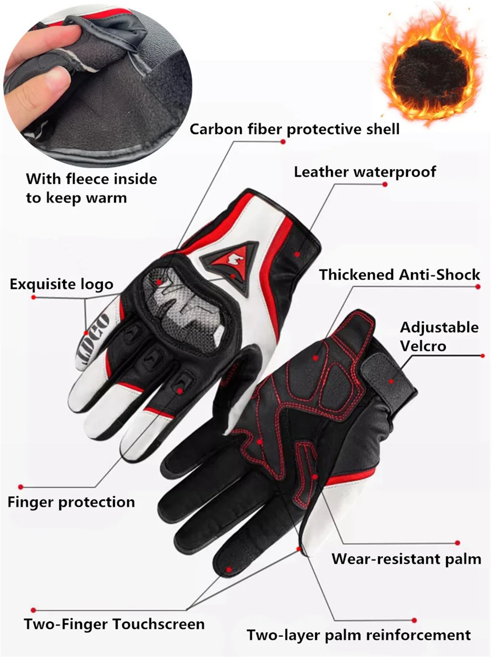 Motorcycle Gloves Men Women Moto Bicycle Leather Cycling Winter Keep Warm Windbreak Black Touch Screen Full Finger Bike Gloves