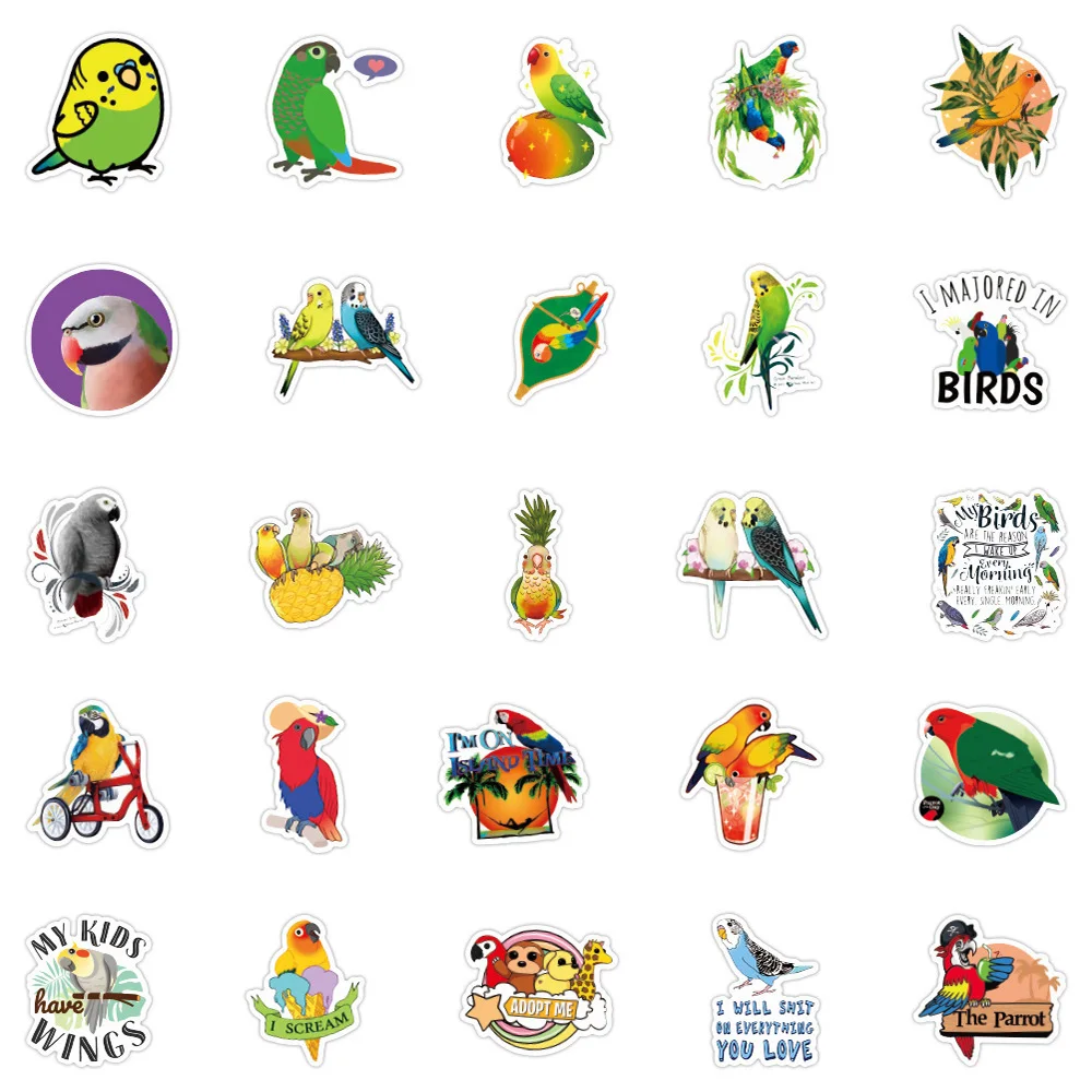 10/30/50pcs Cute Parrot Bird Cartoon Stickers Decal Graffiti Phone Notebook Guitar Water Bottle PVC Classic Toy Sticker for Kids