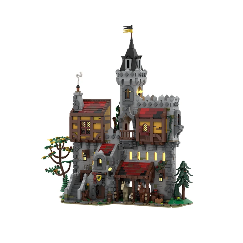 Bloc de construction MOC série médiévale corbeau château du seigneur, modèle d'assemblage d'architecture modulaire, jouets en brique de haute technologie, cadeaux de noël
