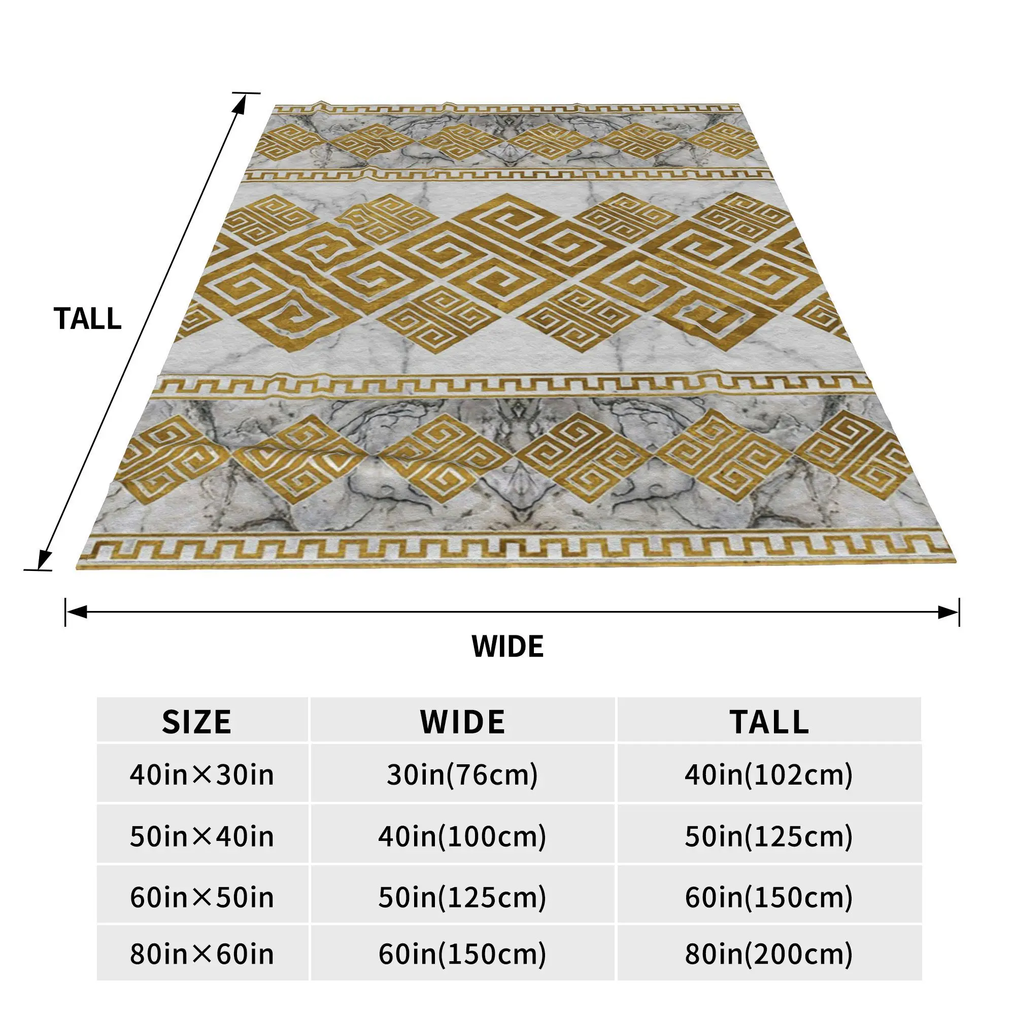 Greek Meander - Greek Key White Marble And Gold Blanket Lightweight Flannel Throw Blanket for Bedroom Travel Throws Bedspread